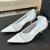 MESH LOGO HEELS IN WHITE LAMBSKIN